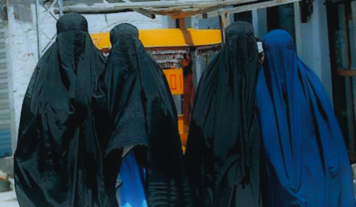 Students wearing shuttlecock burqas